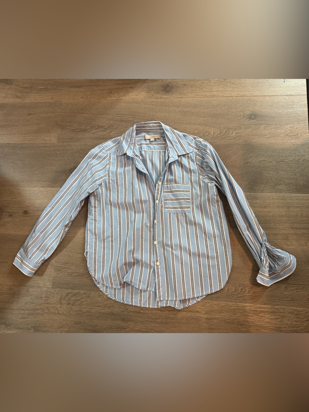 LOFT Light Blue and White Striped Button-Down Shirt